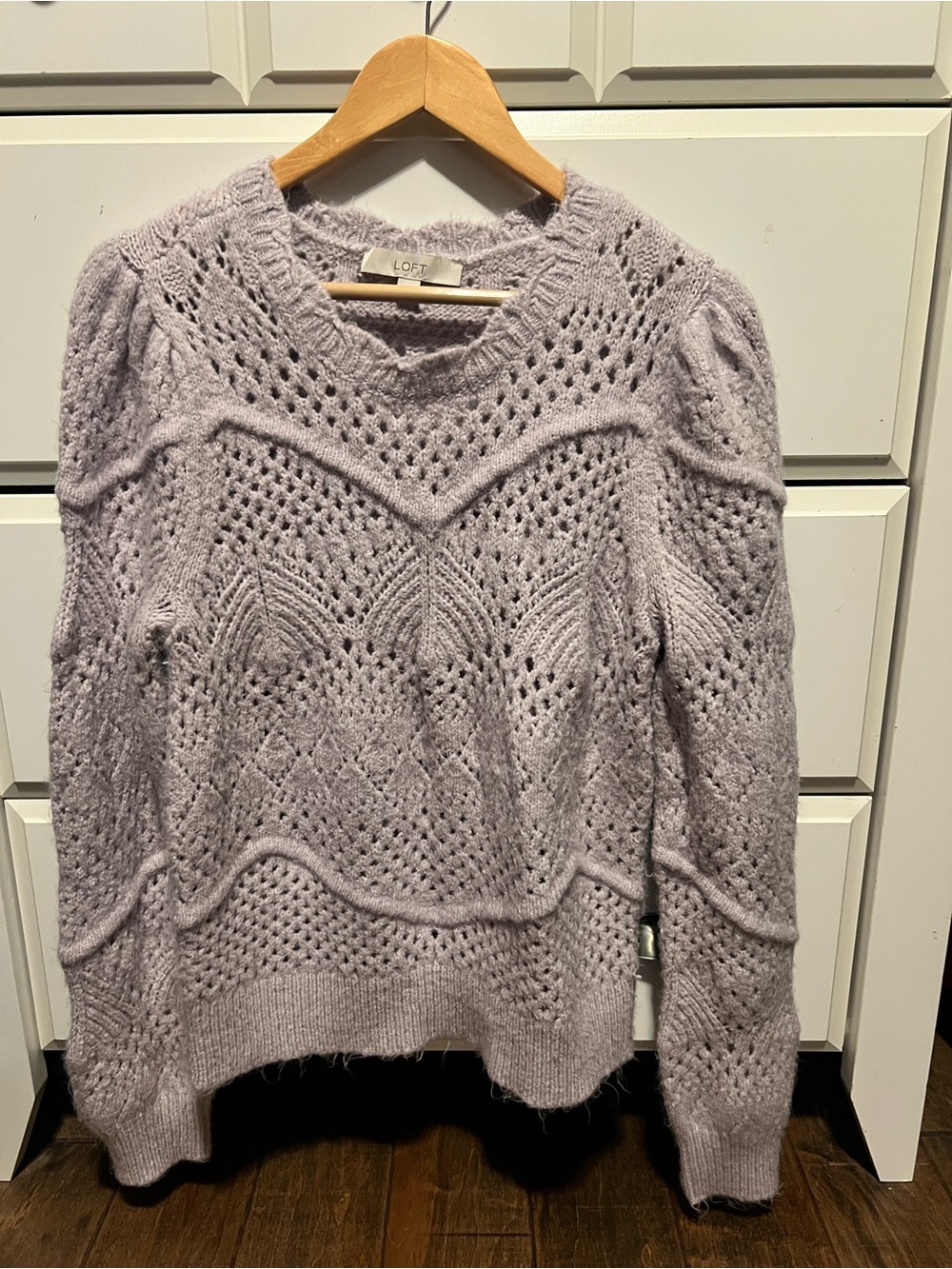LOFT Lavender Open-Work Crewneck Sweater